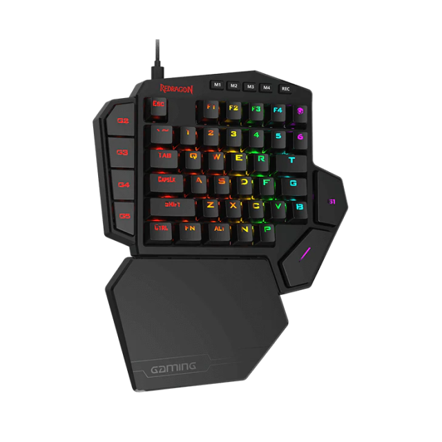 Teclado Mecánico de una Mano Redragon DITI K585 RGB | One-handed / 42 teclas | Switch Redragon Brown | RGB | Reposamuñecas | USB Tipo-C | K585RGB BROWN