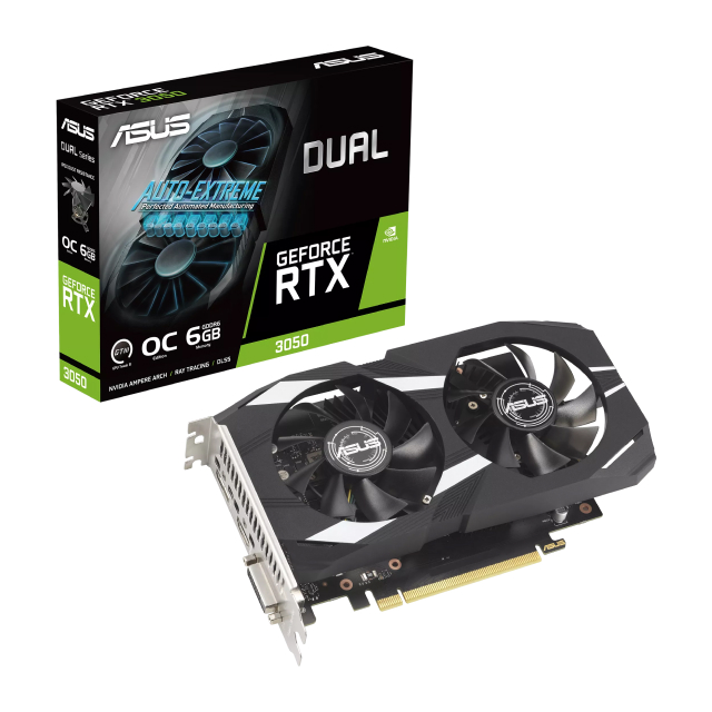 Tarjeta de Video ASUS Dual GeForce RTX 3050 OC Edition | 6GB GDDR6 | PCI Express 4.0 | 96 Bits | Negro | DUAL-RTX3050-O6G
