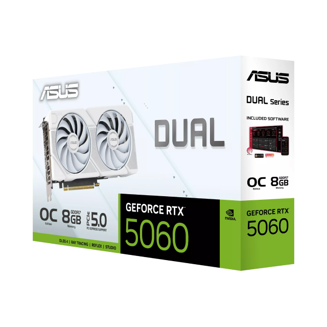 Tarjeta de Video ASUS Dual GeForce RTX 5060 White OC Edition | 8GB GDDR7 | PCI Express 5.0 | 128 Bits | Blanco | DUAL-RTX5060-O8G-WHITE