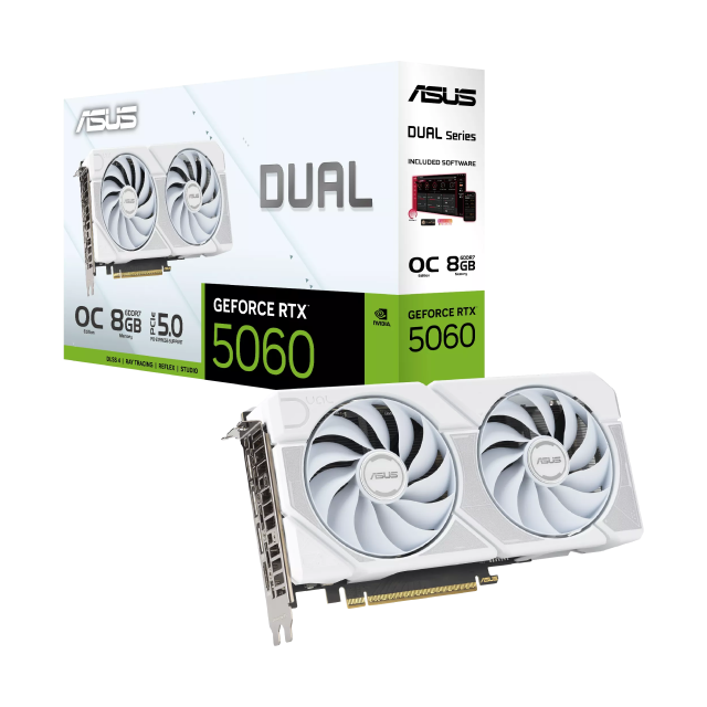 Tarjeta de Video ASUS Dual GeForce RTX 5060 White OC Edition | 8GB GDDR7 | PCI Express 5.0 | 128 Bits | Blanco | DUAL-RTX5060-O8G-WHITE