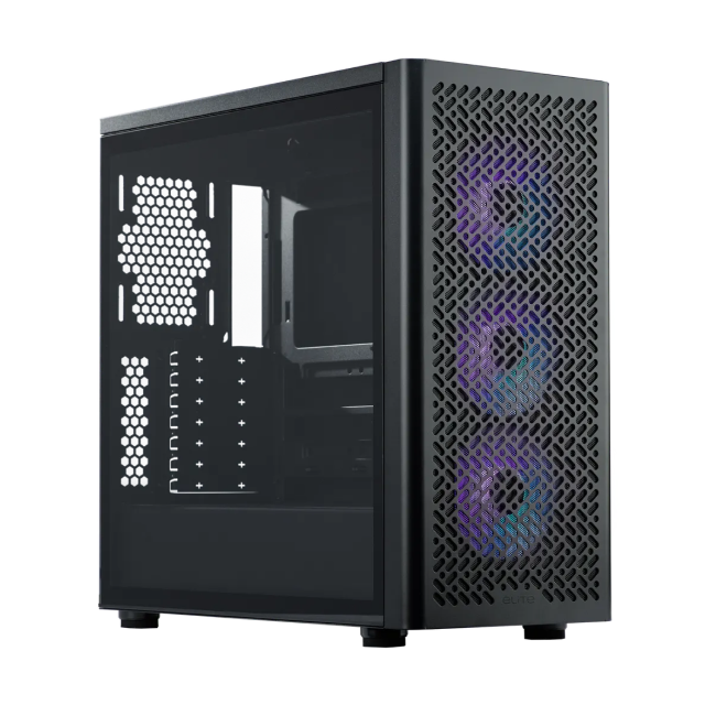 Gabinete Cooler Master Elite 502 ARGB | Media Torre | E-ATX / ATX / Micro-ATX / Mini-ITX | USB-A 3.2 / USB-C 3.2 | 3 Ventiladores ARGB 120mm Pre-Instalados | Panel de Cristal Templado | Alto Airflow con Frente Mesh | Negro | E502-KGNN-SAZ