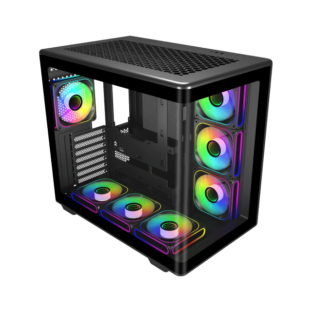 Gabinete Cooler Master Elite 600 | Media Torre | ATX / Micro-ATX / Mini-ITX | USB-C 3.2 / USB-A 3.1 | Cristal Templado Panorámico Curvo | Incluye 7 Ventiladores ARGB | Negro | E600-KGNN-S02
