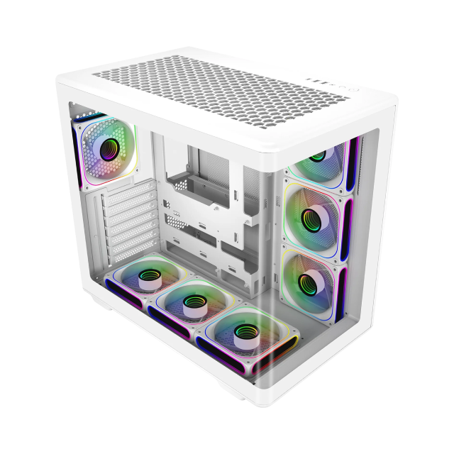 Gabinete Cooler Master Elite 600 | Media Torre | ATX / Micro-ATX / Mini-ITX | USB-C 3.2 / USB-A 3.1 | Incluye 7 Ventiladores ARGB | Cristal Templado Panorámico Curvo | Blanco | E600-WGNN-S02