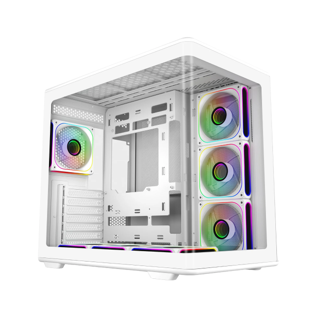 Gabinete Cooler Master Elite 600 | Media Torre | ATX / Micro-ATX / Mini-ITX | USB-C 3.2 / USB-A 3.1 | Incluye 7 Ventiladores ARGB | Cristal Templado Panorámico Curvo | Blanco | E600-WGNN-S02