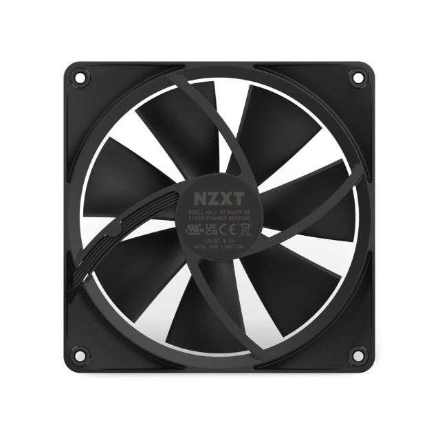 Kit de 2 Ventiladores NZXT F140 RGB | 140mm | 500-1800 r. p. m. | 20-32,5 dBA | PWM de 4 pines | Color Negro | RF-R14DF-B1