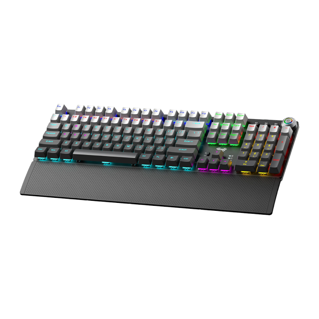 Teclado Mecánico Inalámbrico AULA Wind F2088 AIR | Completo / 100% | Switch Lineal Red | Hot Swap | Reposamuñecas Magnético Incluido | Perilla Multimedia | 2.4 GHz / Bluetooth / USB | Inglés | RGB | Gris | F2088AIR ZONE MIXED LIGHT GRADIENT GRAY RED AXIS