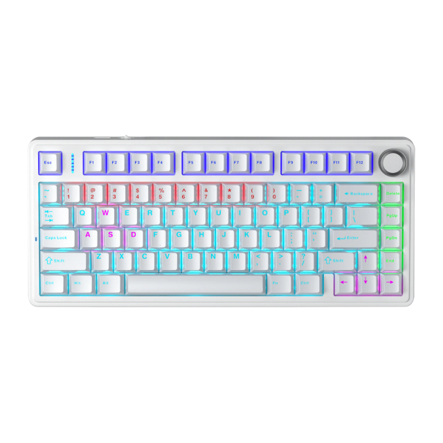 Teclado Gamer Mecánico Alámbrico AULA F75 | 75% | Switch Lineal | Gasket Mount | Perilla de Volumen | Español | RGB | Blanco | F75 WHITE KEYBOARD+RED SWITCH