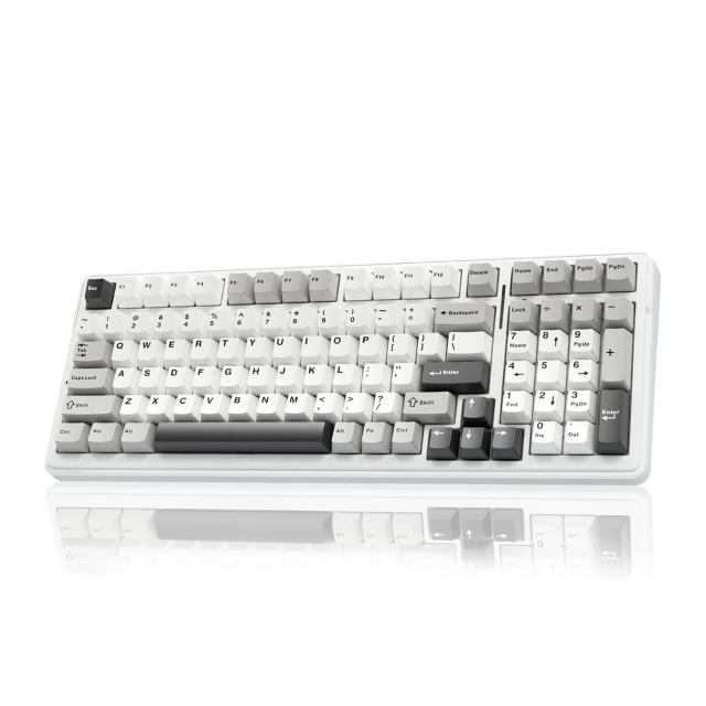 Teclado Mecánico Inalámbrico AULA F99 | 96% | Switch Lineal Graywood V3 | Hot Swap | Gasket Mount | 2.4 GHz / Bluetooth 5.0 / USB | Inglés | RGB | Blanco / Negro | F99 GREY+WHITE+DARK GREY KEYBOARD GRAY WOOD SWITCHV3