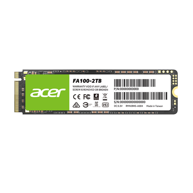 Unidad SSD Acer FA100 | 2TB | M.2 NVM | PCIe Gen3 | Hasta 3150MB/s Lectura | Hasta 2600MB/s Escritura | BL.9BWWA.121