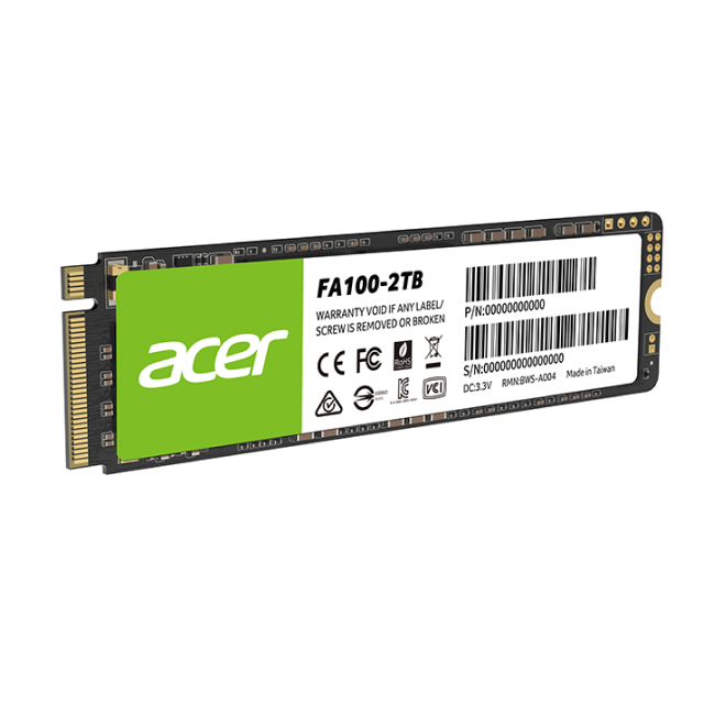 Unidad SSD Acer FA100 | 2TB | M.2 NVM | PCIe Gen3 | Hasta 3150MB/s Lectura | Hasta 2600MB/s Escritura | BL.9BWWA.121