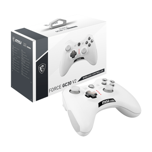 Control Inalámbrico MSI FORCE GC30 V2 | Hasta 8 Horas de Carga | USB 2.0 | PC / Android / Consolas | Incluye Cable Micro USB / Cable OTG / Adaptador Inalámbrico | Blanco | MSI FORCE GC30 V2 WHITE