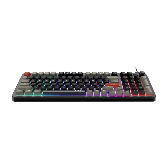 Teclado Gamer de Membrana Alámbrico MSI FORGE GK110 | 96% | Perilla de Volumen | Teclas de Acceso Rápido | Ángulo Ajustable | Inglés | LED RGB | Negro / Gris / Rojo | FORGE GK110 US