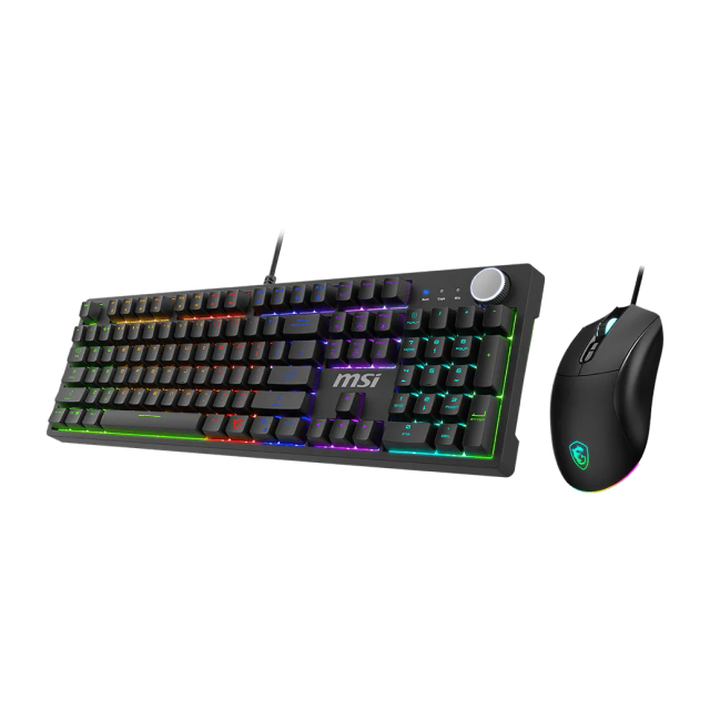 Kit de Teclado y Mouse Alámbrico MSI FORGE GK320 COMBO | Mecánico | 100% | Switch Red | Hot Swap | Perilla Multimedia | 800 a 12800 DPI | USB 2.0 | Windows | Inglés | RGB LED | Negro | FORGE GK320 COMBO RED US