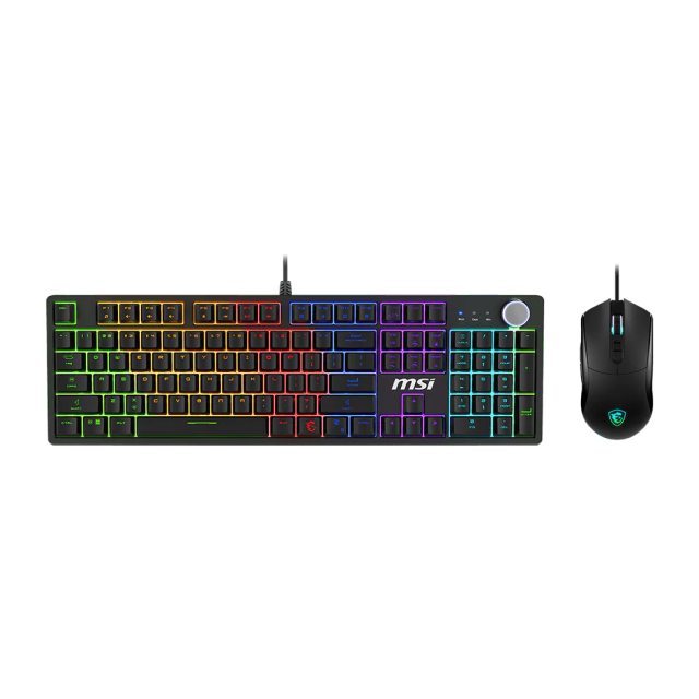 Kit de Teclado y Mouse Alámbrico MSI FORGE GK320 COMBO | Mecánico | 100% | Switch Red | Hot Swap | Perilla Multimedia | 800 a 12800 DPI | USB 2.0 | Windows | Inglés | RGB LED | Negro | FORGE GK320 COMBO RED US