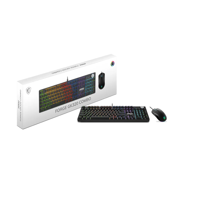 Kit de Teclado y Mouse Alámbrico MSI FORGE GK320 COMBO | Mecánico | 100% | Switch Red | Hot Swap | Perilla Multimedia | 800 a 12800 DPI | USB 2.0 | Windows | Inglés | RGB LED | Negro | FORGE GK320 COMBO RED US