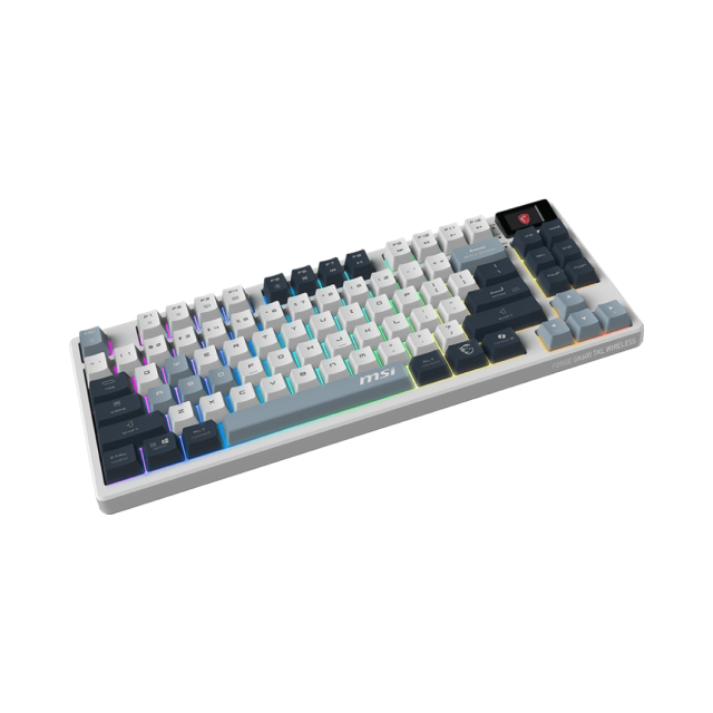 Teclado Mecánico MSI FORGE GK600 TKL W SKY US | Bluetooth / Receptor USB / USB 2.0 | RGB | Display 1.06" | Color Blanco / Gris | Inglés | FORGE GK600 TKL W SKY US