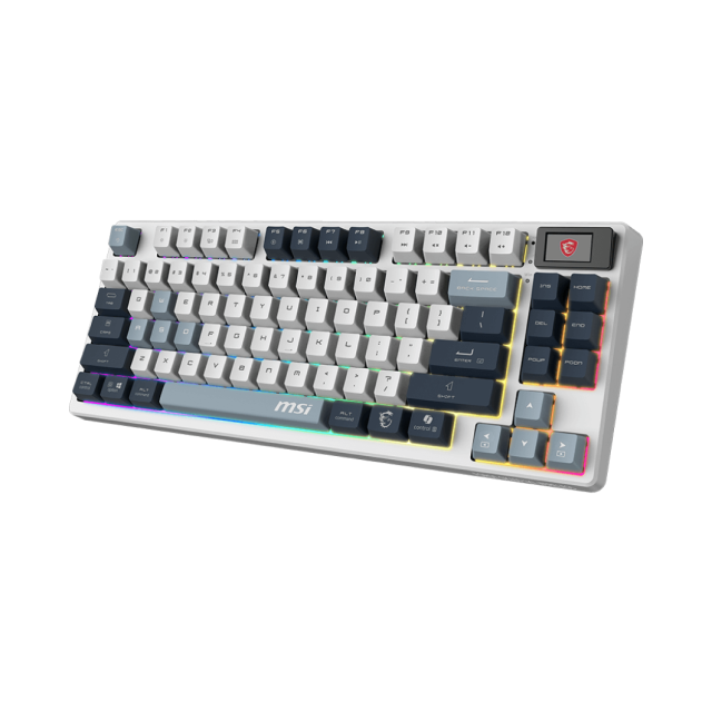 Teclado Mecánico MSI FORGE GK600 TKL W SKY US | Bluetooth / Receptor USB / USB 2.0 | RGB | Display 1.06" | Color Blanco / Gris | Inglés | FORGE GK600 TKL W SKY US