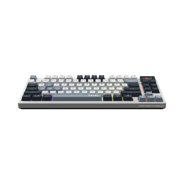 Teclado Mecánico MSI FORGE GK600 TKL W SKY US | Bluetooth / Receptor USB / USB 2.0 | RGB | Display 1.06" | Color Blanco / Gris | Inglés | FORGE GK600 TKL W SKY US