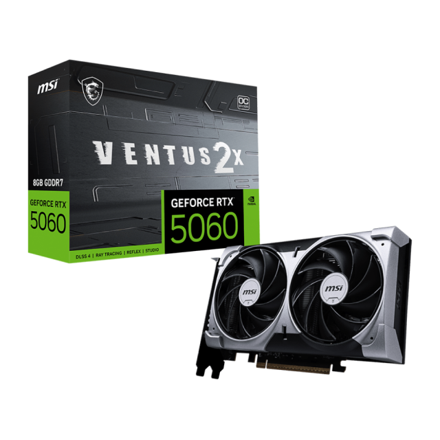 Tarjeta de Video MSI GeForce RTX 5060 8G VENTUS 2X OC | 8GB GDDR7 | PCI Express 5.0 | 128 Bits | Negro | G5060-8V2C