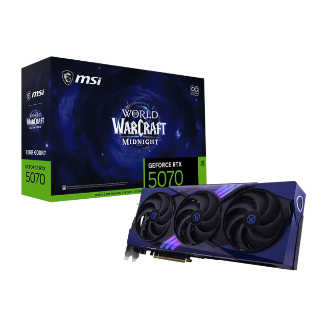 Tarjeta de Video MSI GeForce RTX 5070 12G World of Warcraft MIDNIGHT VOID EDITION OC | 12GB GDDR7 | PCI Express 5.0 | 192 Bits | Morado | G507012WMVEC