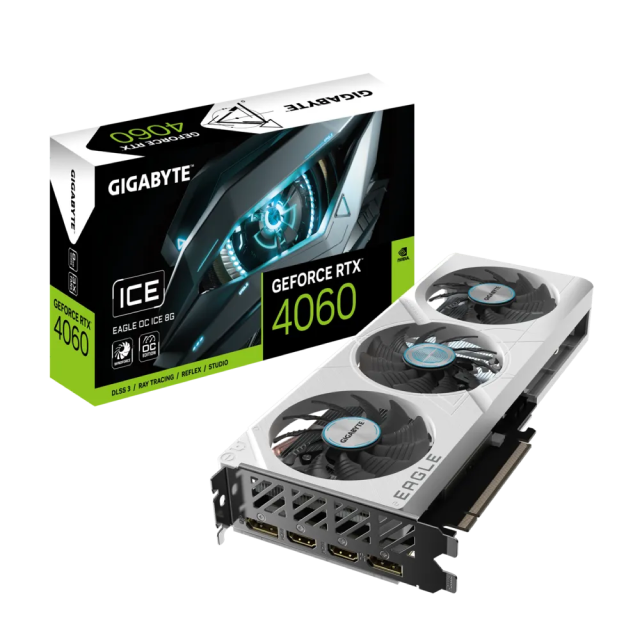 Tarjeta de Video GIGABYTE NVIDIA GeForce RTX™ 4060 EAGLE OC ICE 8G | 8 GB GDDR6 128-bit |  GV-N4060EAGLEOC ICE-8GD