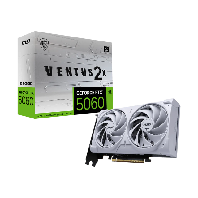 Tarjeta de Video MSI GeForce RTX 5060 8G VENTUS 2X OC WHITE | 8GB GDDR7 | PCI Express 5.0 | 128 Bits | Blanco | GEFORCE RTX 5060 8G VENTUS 2X OC WHITE