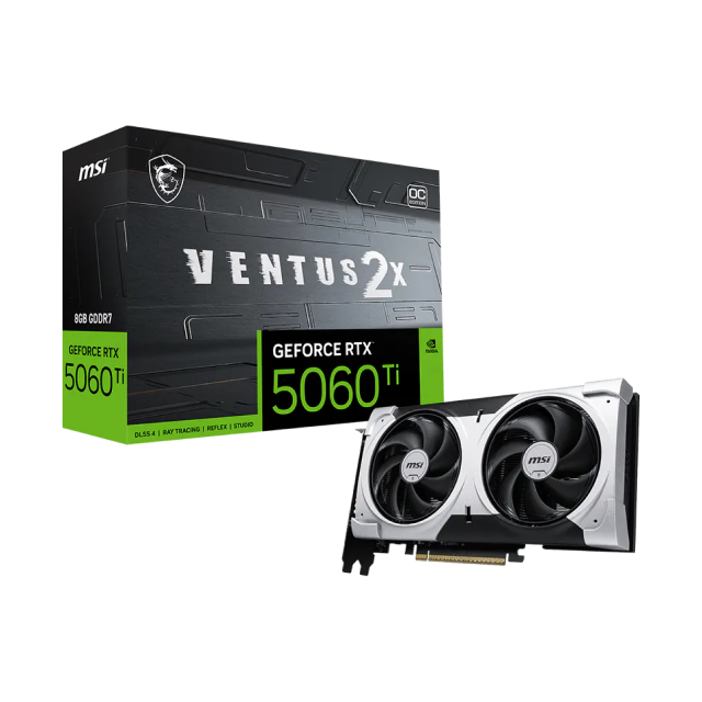 Tarjeta de Video MSI GeForce RTX 5060 Ti 8G VENTUS 2X OC PLUS | 8GB GDDR7 | PCI Express 5.0 | 128 Bits | 1 x HDMI / 3 x DisplayPort | Negro | GeForce RTX 5060 Ti 8G VENTUS 2X OC PLUS