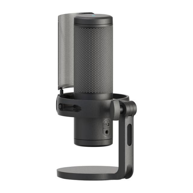 Micrófono de Condensador Redragon GM301 FENRIS | Unidireccional Cardioide | Conexión USB | Incluye Base y Filtro Anti-Pop | Streaming / Podcast | Negro | RGB | GM301