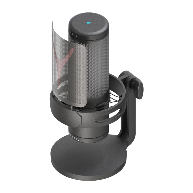 Micrófono de Condensador Redragon GM301 FENRIS | Unidireccional Cardioide | Conexión USB | Incluye Base y Filtro Anti-Pop | Streaming / Podcast | Negro | RGB | GM301