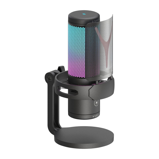 Micrófono de Condensador Redragon GM301 FENRIS | Unidireccional Cardioide | Conexión USB | Incluye Base y Filtro Anti-Pop | Streaming / Podcast | Negro | RGB | GM301