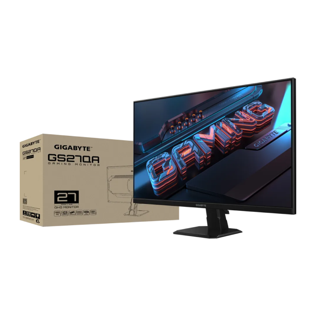 Monitor Gamer Plano Gigabyte GS27QA | 27" | 2560 x 1440 (QHD) | IPS | 180Hz | 1ms (MPRT) | AMD FreeSync / HDR Ready | HDMI 2.0 / DisplayPort 1.4 / Jack 3.5mm | Negro | GS27QA