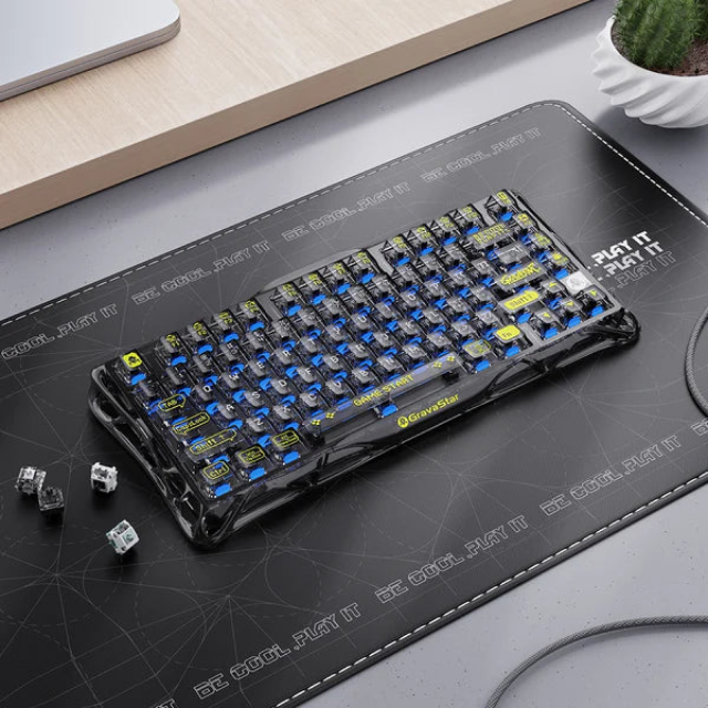 Teclado Mecánico Inalámbrico GravaStar Mercury K1 Lite | 75% | Switch Lineal | Hot Swap | Hasta 235 Horas de Batería | Dual Gasket Mount | Top Mount | 2.4 GHz / Bluetooth 5.0 / USB-C | Inglés | RGB | Negro | GS K1 LITE_XTAL_BLK