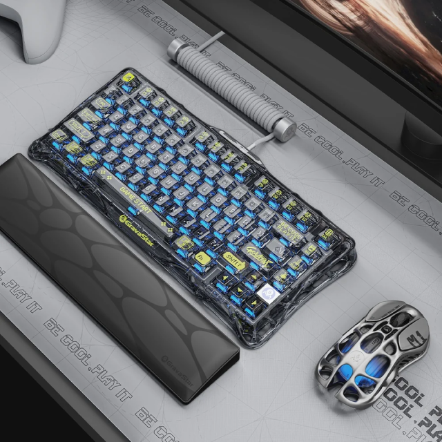 Teclado Mecánico Inalámbrico GravaStar Mercury K1 Lite | 75% | Switch Lineal | Hot Swap | Hasta 235 Horas de Batería | Dual Gasket Mount | Top Mount | 2.4 GHz / Bluetooth 5.0 / USB-C | Inglés | RGB | Negro | GS K1 LITE_XTAL_BLK