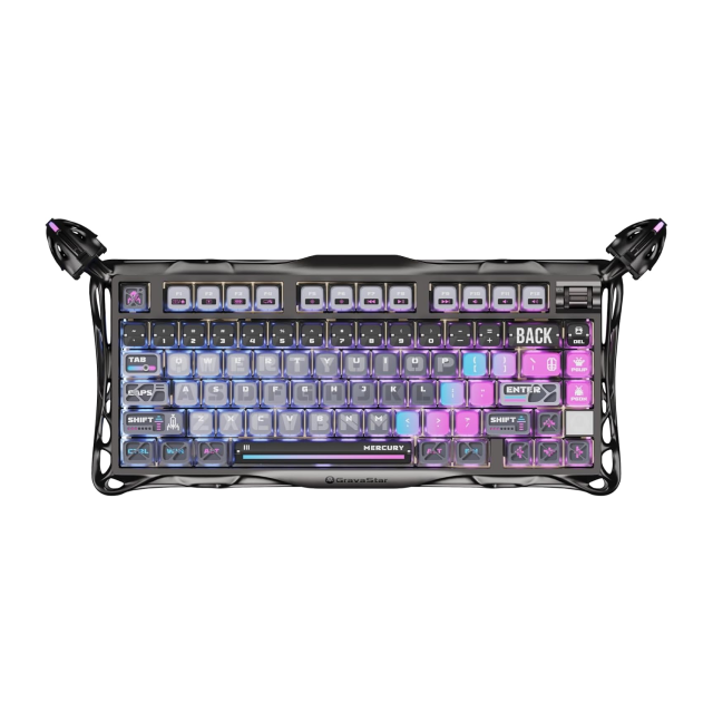 Teclado Mecánico Inalámbrico GravaStar Mercury K1 Pro Special Edition Cyberpunk | 75% | Switch Lineal MX Structure | Hot Swap | Hasta 470 Horas de Batería | Gasket Mount | Perilla | 2.4 GHz / Bluetooth / USB-C | Inglés | RGB Dual | Negro | GS K1 PRO_CBLK