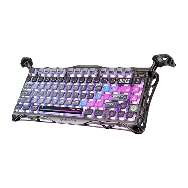 Teclado Mecánico Inalámbrico GravaStar Mercury K1 Pro Special Edition Cyberpunk | 75% | Switch Lineal MX Structure | Hot Swap | Hasta 470 Horas de Batería | Gasket Mount | Perilla | 2.4 GHz / Bluetooth / USB-C | Inglés | RGB Dual | Negro | GS K1 PRO_CBLK