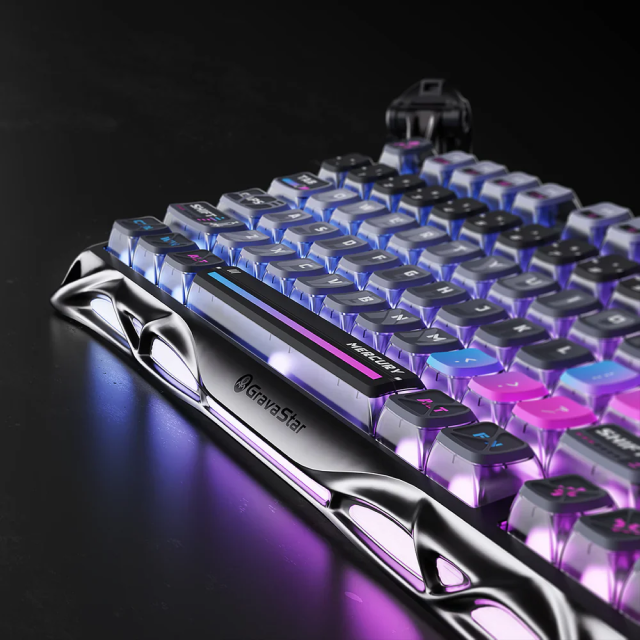 Teclado Mecánico Inalámbrico GravaStar Mercury K1 Pro Special Edition Cyberpunk | 75% | Switch Lineal MX Structure | Hot Swap | Hasta 470 Horas de Batería | Gasket Mount | Perilla | 2.4 GHz / Bluetooth / USB-C | Inglés | RGB Dual | Negro | GS K1 PRO_CBLK