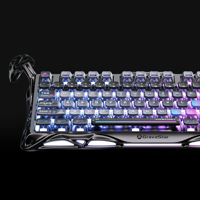 Teclado Mecánico Inalámbrico GravaStar Mercury K1 Pro Special Edition Cyberpunk | 75% | Switch Lineal MX Structure | Hot Swap | Hasta 470 Horas de Batería | Gasket Mount | Perilla | 2.4 GHz / Bluetooth / USB-C | Inglés | RGB Dual | Negro | GS K1 PRO_CBLK