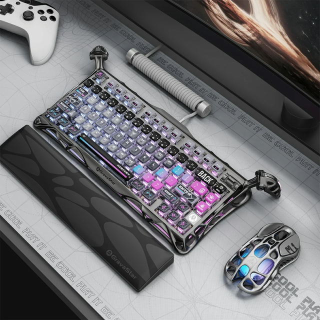 Teclado Mecánico Inalámbrico GravaStar Mercury K1 Pro Special Edition Cyberpunk | 75% | Switch Lineal MX Structure | Hot Swap | Hasta 470 Horas de Batería | Gasket Mount | Perilla | 2.4 GHz / Bluetooth / USB-C | Inglés | RGB Dual | Negro | GS K1 PRO_CBLK