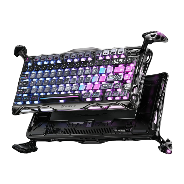 Teclado Mecánico Inalámbrico GravaStar Mercury K1 Pro Special Edition Cyberpunk | 75% | Switch Lineal MX Structure | Hot Swap | Hasta 470 Horas de Batería | Gasket Mount | Perilla | 2.4 GHz / Bluetooth / USB-C | Inglés | RGB Dual | Negro | GS K1 PRO_CBLK