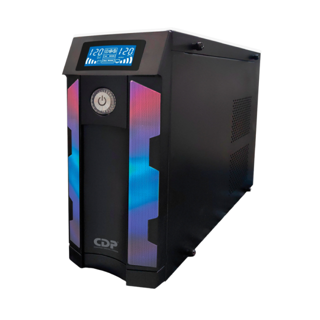 No Break UPS CDP GSMART1516B | 1500 VA / 900 W | 16 Salidas | 2 x USB-C / 4 x USB-A | Puerto de Ethernet RJ45 | Pantalla LCD | Regulador de Voltaje Automático (AVR) | Supresor de Picos | Línea Interactiva | RGB | Negro | GSMART1516B
