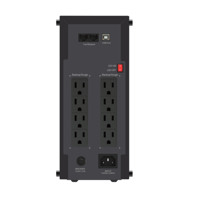 No Break UPS CDP GSMART1516B | 1500 VA / 900 W | 16 Salidas | 2 x USB-C / 4 x USB-A | Puerto de Ethernet RJ45 | Pantalla LCD | Regulador de Voltaje Automático (AVR) | Supresor de Picos | Línea Interactiva | RGB | Negro | GSMART1516B
