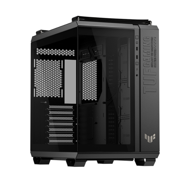 Gabinete ASUS TUF Gaming GT502 Horizon | Media Torre | ATX / Micro-ATX / Mini-ITX | USB-A 3.2 / USB-C 3.2 | Diseño Panorámico con Cristal Templado | Doble Cámara | Negro | GT502 FV/BLK/TG