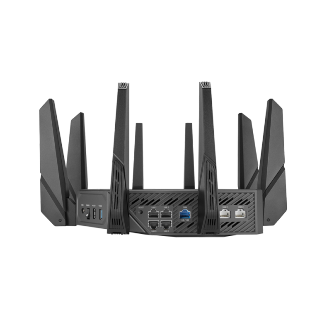 Router Gamer ASUS ROG Rapture GT-AXE16000 | Wi-Fi 6 / 6E | Quad-Band 2.4 GHz / 5 GHz-1 / 5 GHz-2 / 6 GHz | AiMesh | Controles Parentales | Negro | GT-AXE16000