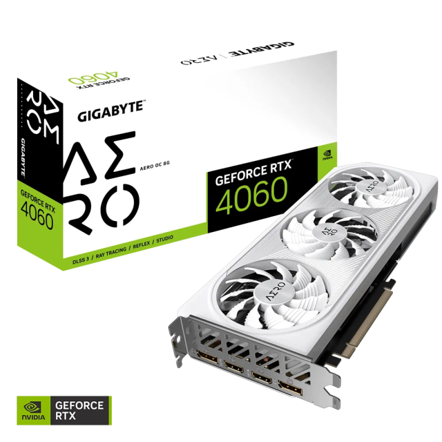 Tarjeta de video Gigabyte AERO RTX 4060 | 8GB | OC | Blanco | GV-N4060AERO OC-8GD