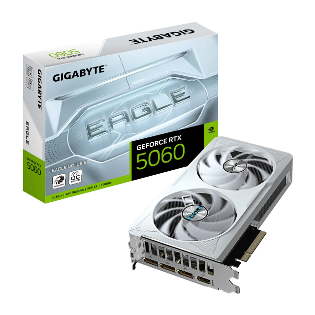 Tarjeta de Video GIGABYTE GeForce RTX 5060 EAGLE OC ICE 8G | 8GB GDDR7 | PCI Express 5.0 | 128 Bits | Blanco | GV-N5060EAGLEOC ICE-8GD