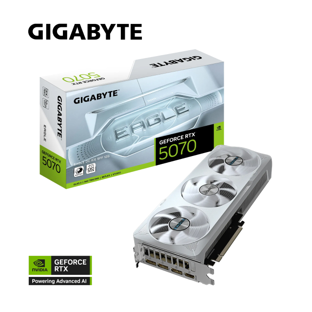 Tarjeta de Video GIGABYTE GeForce RTX 5070 EAGLE OC ICE SFF 12G | 12GB GDDR7 | PCI Express 5.0 | 192 Bits | GV-N5070EAGLEOC ICE-12GD