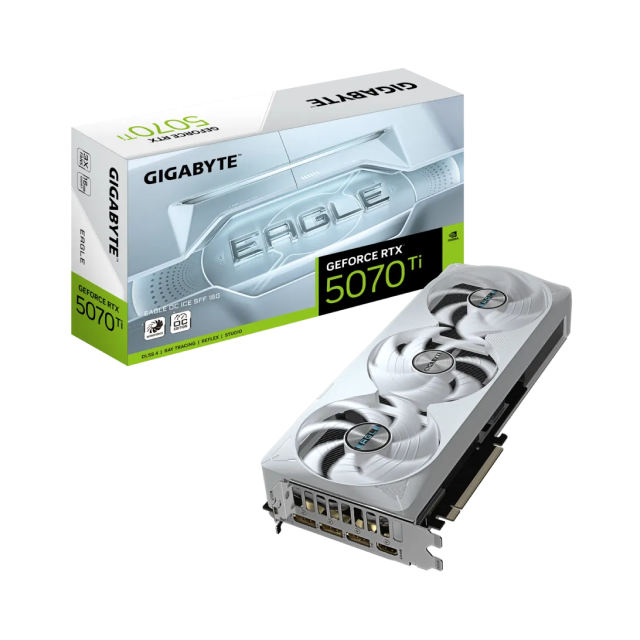 Tarjeta de Video GIGABYTE GeForce RTX 5070 Ti EAGLE OC ICE SFF | 16GB GDDR7 | 256 bit | PCI-E 5.0 | DisplayPort 2.1b x3 / HDMI 2.1b x1 | GV-N507TEAGLEOC ICE-16GD