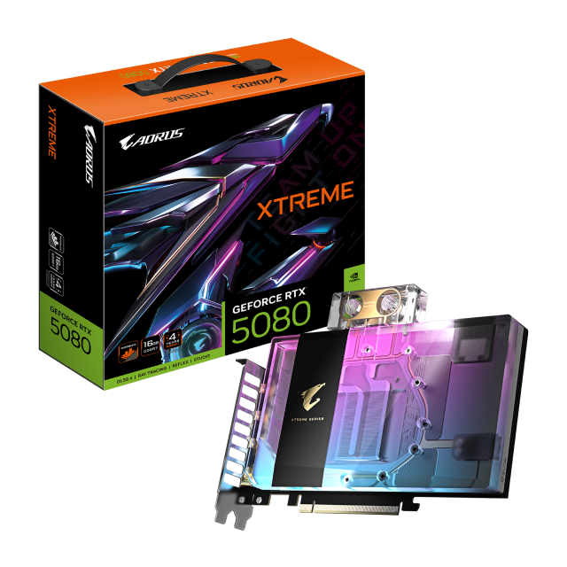 Tarjeta de Video GIGABYTE AORUS GeForce RTX 5080 XTREME WATERFORCE WB 16GB | Enfriamiento Líquido Personalizado | 16GB GDDR7 | PCI Express 5.0 | 256 Bits | RGB | Negro | GV-N5080AORUSX WB-16GD