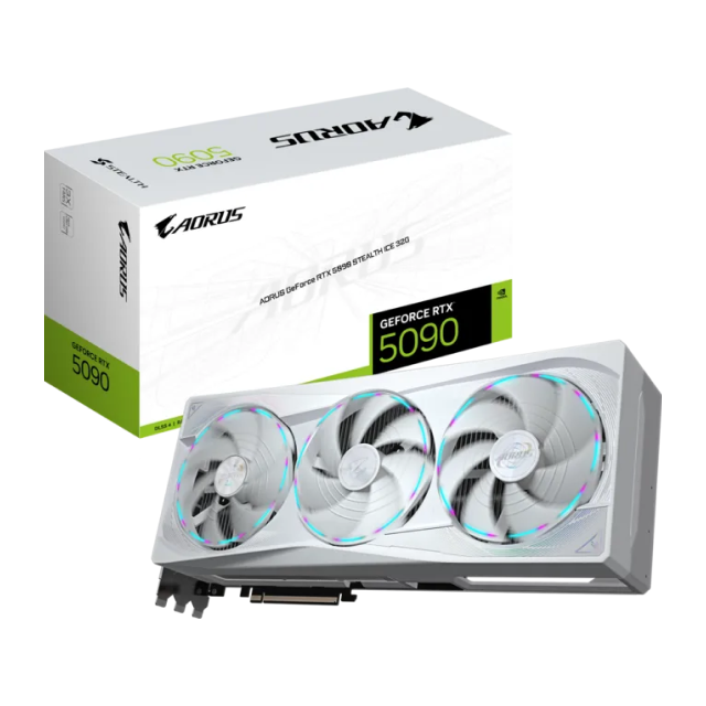 Tarjeta de Video GIGABYTE AORUS NVIDIA GeForce RTX 5090 STEALTH ICE | 32GB GDDR7 | PCIe 5.0 | 512 bits | 2655 MHz (OC) | 1 x HDMI / 3 x DisplayPort | RGB | Blanco | GV-N5090AORUSST ICE-32GD