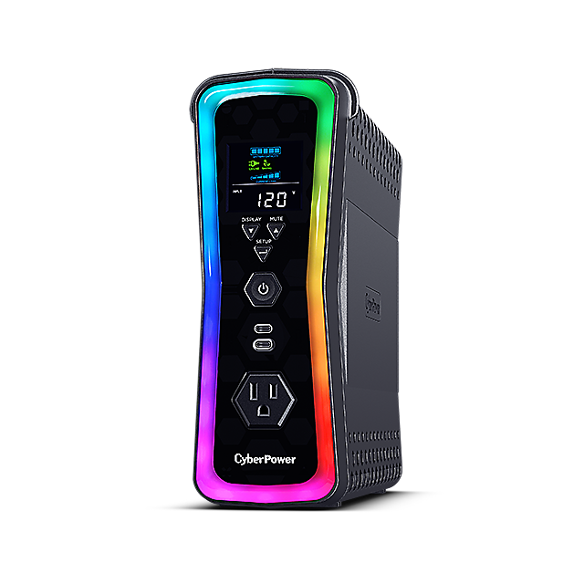 No Break CyberPower GX150C2 | 1500 VA / 1000 W | Onda Senoidal Pura | 13 Tomas | Pantalla LCD a Color | Iluminación RGB | 2 Puertos USB-C | Negro | GX150C2